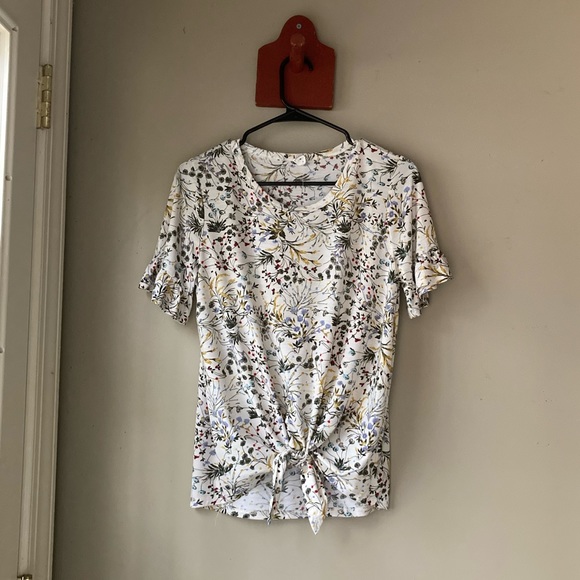 Lazy Sundays White Floral Print Tie Front Top S - Picture 2 of 6